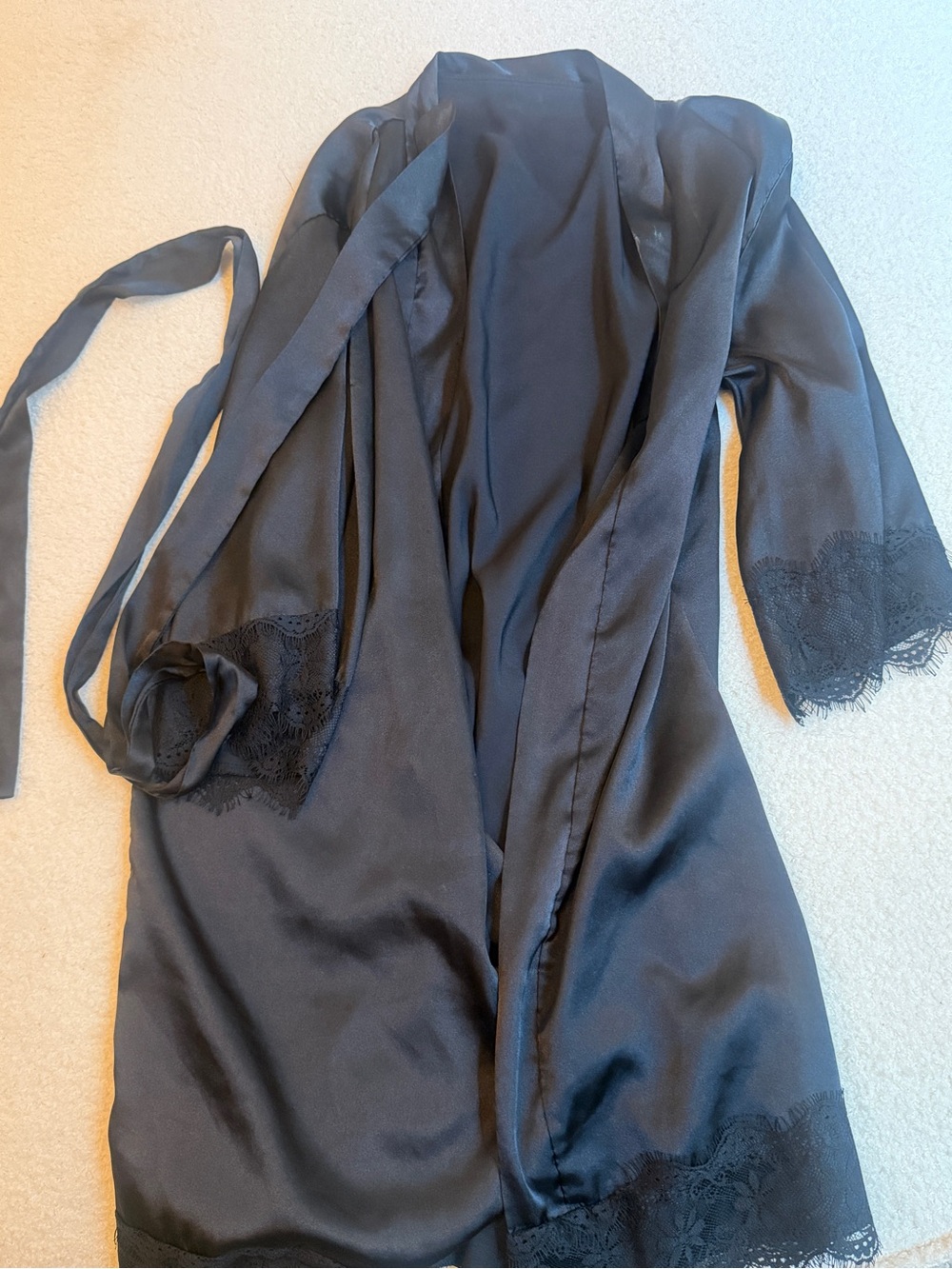 Black Satin Lace-Trim Robe - Women Intimates